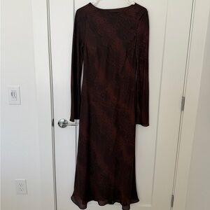 Mango Long Sleeve Dark Brown Snake-Print Maxi Dress